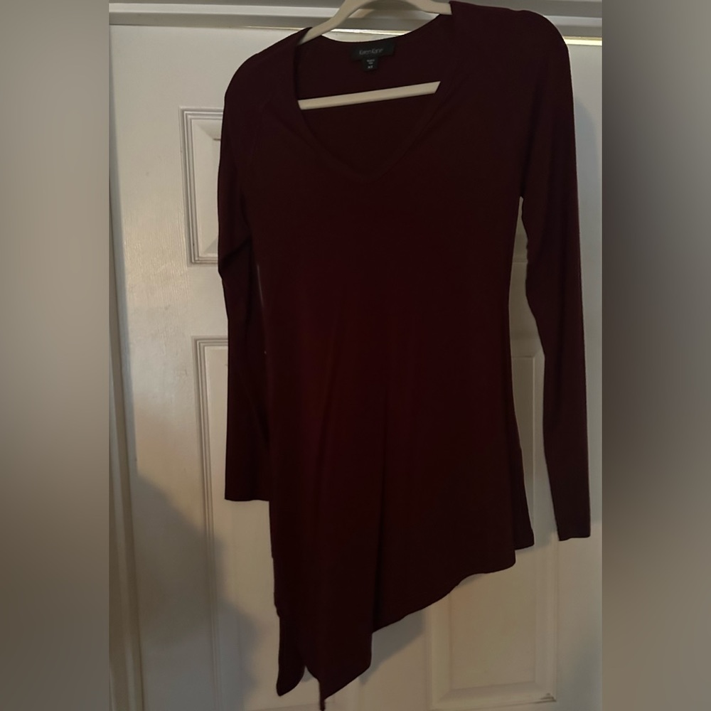 Karen Kane knit tunic v-neck asymmetrical  cut Maroon/Burgundy XS